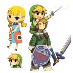 aryll blonde_hair brother_(lore) brother_and_sister_(lore) carrying_another clothing female group hair hat headgear headwear humanoid humanoid_pointy_ears hylian hylian_shield light_body light_skin link male master_sword melee_weapon nintendo not_furry open_mouth open_smile piggyback shield shirt sibling_(lore) simple_background sister_(lore) smile solo square_crossover sword telescope the_legend_of_zelda toon_link topwear tunic twilight_princess weapon wind_waker wusagi2