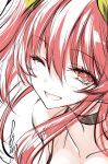 1girl bare_shoulders black_choker breasts choker collarbone commentary_request hair_between_eyes hair_ribbon head_tilt long_hair looking_at_viewer official_art one_eye_closed open_mouth rakudai_kishi_no_cavalry red_eyes red_hair ribbon sidelocks signature simple_background sketch smile solo stella_vermillion white_background won_(az_hybrid) yellow_ribbon 
