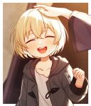  2boys aged_down aventurine_(honkai:_star_rail) blonde_hair closed_eyes grey_hood grey_jacket highres honkai:_star_rail honkai_(series) hood hooded_jacket jacket long_sleeves male_focus multiple_boys open_mouth pochimaru_(marumaru_wanwan) shirt teeth tongue white_shirt 