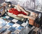  absurdres bad_id bad_pixiv_id barefoot bath bath_of_blood bathtub black_hair blood feet highres legs long_hair nail_polish natsuk0 original red_eyes red_nails solo 