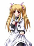  bad_id bad_pixiv_id blonde_hair dress dress_lift fate_testarossa hidechuu long_hair lyrical_nanoha mahou_shoujo_lyrical_nanoha pantyhose red_eyes school_uniform seishou_elementary_school_uniform solo twintails 