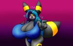 aithra_(luigi-vaporeon) anthro big_breasts blush bodily_fluids breasts cleavage clothed clothing eeveelution female generation_2_pokemon huge_breasts hyper hyper_breasts luigi-vaporeon nintendo nipple_outline pokemon pokemon_(species) solo sweat sweatdrop umbreon wide_hips