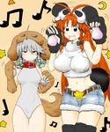  ahoge animal_costume animal_ears highres hong_meiling izayoi_sakuya mitsuwo multiple_girls tail touhou 