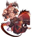  1boy black_nails body_markings dragon_tail gourd granblue_fantasy jiajiajiajiaa large_pectorals male_focus multicolored_hair muscular muscular_male pectorals red_eyes red_hair smile tail wilnas_(granblue_fantasy) 