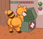 anthro anus backsack balls band-aid bandage bent_over big_butt butt colored cross-popping_vein gameplay_mechanics genitals male mammal orange_body procyonid project_zomboid raccoon short_stack solo spiffo tail the_indie_stone websheck