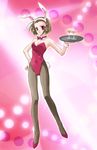  animal_ears bad_id bad_pixiv_id brown_hair bunny_ears bunnysuit cup drinking_glass ito legs meitantei_conan pantyhose red_eyes short_hair solo suzuki_sonoko tray wine_glass 