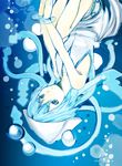  blue_eyes blue_hair bubble hat ikamusume illustica_phantom long_hair shinryaku!_ikamusume solo tentacle_hair tentacles underwater water 