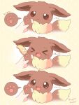  animal_ears animal_feet animal_focus brown_eyes brown_fur closed_mouth eevee excited happy highres holding mugita_konomi open_mouth pokemon pokemon_(creature) sad signature simple_background tail two-tone_fur 