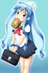  bad_id bad_pixiv_id bag blue_eyes blue_hair food food_in_mouth hat ikamusume long_hair mouth_hold school_uniform serafuku shinryaku!_ikamusume solo tasuku_(dokurochan_megane) tentacle_hair tentacles toast toast_in_mouth 