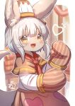 2022 baking bandam33 book clothed clothing cute_fangs fully_clothed gloves hair handwear heart_symbol hi_res inner_ear_fluff looking_at_viewer made_in_abyss nanachi open_mouth open_smile smile solo tuft white_hair yellow_eyes
