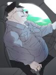 2024 3:4 anthro bear belly big_belly black_nose bluewhale127 bottomwear car clothing detailed_background eyewear facial_hair glasses hat headgear headwear hi_res humanoid_hands inside_car kemono male mammal mature_male mustache overweight overweight_male pants polar_bear shirt sitting solo topwear ursine vehicle