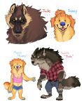 2021 absurd_res ambiguous_gender anthro biped bird_dog blue_nose brother_(lore) brother_and_sister_(lore) brown_body brown_fur canid canine canis clothed clothing digital_drawing_(artwork) digital_media_(artwork) domestic_dog duo female_(lore) fur fuzzbutts_(lopoddity) golden_retriever hair hair_over_eyes handpaw hi_res hunting_dog judith_fletcher lopoddity male mammal mason_fletcher pawpads paws profanity retriever sexist_slur sharp_teeth sibling_(lore) simple_background sister_(lore) slur standing teeth text text_on_clothing white_background wolf yellow_body yellow_eyes yellow_fur