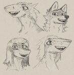 anthro canid collarbone female fish great_white_shark lamnid lamniform looking_at_viewer mammal marine open_mouth shark smile thewolffinsnow