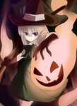  blue_eyes ghost gloves halloween hat katana konpaku_youmu konpaku_youmu_(ghost) light_smile mirino short_hair silver_hair smile solo sword touhou weapon witch_hat 