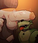 absurd_res anthro barazoku bear belly big_dom_small_sub big_penis bodily_fluids clickclash dominant drooling duo five_nights_at_freddy&#039;s genital_fluids genitals hands_on_hips heart_symbol hi_res lagomorph leporid male male/male mammal molten_freddy_(fnaf) musclebear penis penis_on_face precum proud rabbit saliva scottgames scraptrap_(fnaf) size_difference smaller_male throbbing throbbing_penis tongue tongue_out vein veiny_penis wide_hips