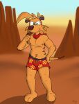 absurd_res anthro armpit_hair body_hair boomerang bottomwear clothed clothing dasyuromorph hi_res looking_at_viewer male mammal marsupial partially_clothed rasik shirtless shirtless_male shorts solo standing thylacine ty_the_tasmanian_tiger ty_the_tasmanian_tiger_(series)