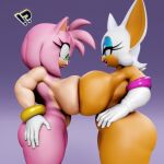 3d_(artwork) amy_rose anthro armwear bat big_breasts big_butt blender_(software) breast_squish breasts breasts_frottage butt clothing comparing curvy_figure digital_media_(artwork) duo elbow_gloves eulipotyphlan female female/female gloves gloves_only green_eyes hair hands_on_hips handwear handwear_only hedgehog hi_res mammal mostly_nude nude pink_body pink_hair purple_background rouge_the_bat sega side_boob simple_background size_difference sonic_the_hedgehog_(series) squish tan_body tan_skin thick_thighs voluptuous vulkyasha white_hair wide_hips