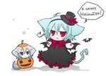  :&lt; angeltype animal_ears cat_ears cat_tail chibi dog_ears dog_tail halloween happy_halloween inu_sakuya izayoi_sakuya jack-o'-lantern kemonomimi_mode multiple_girls pumpkin pumpkin_costume remilia_scarlet tail touhou white_background 