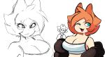 2021 animal_humanoid big_breasts blue_eyes breasts bulging_breasts bust_portrait cat_humanoid cleavage clothed clothing crop_top cute_fangs digital_drawing_(artwork) digital_media_(artwork) domestic_cat eye_through_hair eyelashes felid felid_humanoid feline feline_humanoid felis female front_view frown hair hi_res humanoid looking_aside mammal mammal_humanoid multiple_poses narrowed_eyes one_eye_closed open_mouth open_smile orange_ears orange_hair partially_colored portrait pose qwerty_soda shirt simple_background sketch smile solo spaghetti_strap tan_body tan_face tan_skin tongue topwear translucent translucent_hair white_background white_clothing white_crop_top white_topwear wink zen_(gazoogaloo)