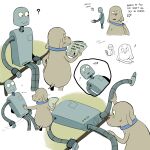 1:1 anthro canid canine canis collar dog_(robot_dreams) domestic_dog duo english_text guiisad0 hi_res looking_at_crotch lying machine male mammal on_back profanity raised_leg robot robot_(robot_dreams) robot_dreams text