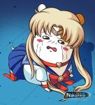 absurd_res anthro asian_clothing blonde_hair blush bodily_fluids clothed clothing cosplay cricetid crying digital_media_(artwork) east_asian_clothing ebichu female fur hair hamster hi_res japanese_clothing japanese_school_uniform mammal meme nakamanga open_mouth oruchuban_ebichu rodent sailor_moon_(character) sailor_moon_(series) sailor_moon_redraw_challenge school_uniform solo tail tears uniform white_body white_fur