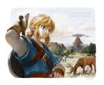 ambiguous_gender blonde_hair blue_eyes canid canine clothing deer english_text group hair hi_res humanoid humanoid_pointy_ears hylian light_body light_skin link male mammal nintendo not_furry teeziro text the_legend_of_zelda volcano
