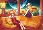  architecture belt bow bracelet couch earth east_asian_architecture hair_bow jewelry long_hair momijigari multiple_girls ponytail siblings sisters sitting touhou vase watatsuki_no_toyohime watatsuki_no_yorihime 