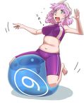  1girl bakuya blue_eyes hat highres lavender_hair letty_whiterock midriff navel short_hair solo touhou 