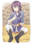  animal bad_id bad_pixiv_id blush boots closed_eyes dog hay highres kinoshita_neko knee_boots long_hair male_focus purple_hair repede smile solo tales_of_(series) tales_of_vesperia tales_of_vesperia:_the_first_strike yuri_lowell 