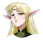  1girl blonde_hair circlet commentary_request deedlit green_eyes highres hirapapa lips long_hair pointy_ears portrait record_of_lodoss_war smile solo 