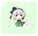  :&lt; ahoge bandaid chibi flower ghost konpaku_youmu konpaku_youmu_(ghost) ominaeshi_(takenoko) solo sword touhou weapon 