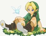 37_qwerty blonde_hair blue_eyes boots clothing duo footwear hair humanoid humanoid_pointy_ears hylian light_body light_skin male navi nintendo not_furry ocarina_of_time sitting smile the_legend_of_zelda wings young_link