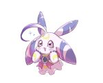  ahoge blush crescent digimon digimon_(creature) hands_on_own_face looking_up lunamon mk_ilaccount no_humans pink_eyes solo sparkle 