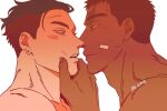  2boys adam&#039;s_apple balnom bandaid bandaid_on_cheek bandaid_on_face bara blush_stickers dark-skinned_male dark_skin face-to-face from_side grabbing_another&#039;s_chin gukhyeon_(balnom) hand_on_another&#039;s_chin imminent_kiss jiseung_(balnom) male_focus mature_male multiple_boys nude original portrait short_hair thick_eyebrows undercut yaoi 