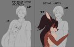 absurd_res age_difference anthro big_breasts breasts brown_hair clothing deer english_text eyes_closed female gesture group hair hand_gesture hi_res hug huge_breasts human humanoid long_hair male mammal meme mila_(sunstripe) multiple_images shirt smile sunstripe text thumbs_up topwear