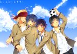  angel_beats! bad_id bad_pixiv_id ball fujimaki_(angel_beats!) hinata_(angel_beats!) male_focus multiple_boys noda_(angel_beats!) omiya_kourai school_uniform soccer_ball telstar tk_(angel_beats!) 