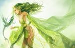  boots breasts cape cleavage cypri detached_sleeves dragon final_fantasy final_fantasy_iv green_eyes green_hair hair_ornament hair_ribbon jewelry long_hair medium_breasts older open_hands palms realistic ribbon rydia smile solo thighhighs 