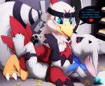 2024 3_claws 3_toes 4_fingers anthro anthro_on_anthro anthro_penetrated anthro_penetrating anthro_penetrating_anthro artist_collaboration avian bandai_namco beak belt biped black_claws black_clothing black_gloves black_handwear black_horn black_markings black_nose blue_clothing blue_eyes blue_scarf clawed_gloves claws clothing coin darkmirage detailed_background dialogue diamond_(gem) digimon digimon_(species) digital_media_(artwork) digitigrade dominant dominant_male duo english_text eye_contact facial_markings fan_character feathers feet felid feline female female_anthro female_on_bottom female_penetrated finger_claws fingers from_front_position fur fur_markings gem gloves gold_(metal) gold_bar handwear hawkmon head_horn head_markings heart_symbol hi_res horn inner_ear_fluff inside interspecies key looking_at_another looking_at_partner looking_down looking_down_at_another looking_down_at_partner looking_pleasured looking_up looking_up_at_another looking_up_at_partner lying male male/female male_anthro male_on_top male_penetrating male_penetrating_female mammal markings meraence missionary_position mostly_nude mostly_nude_anthro mostly_nude_female narrowed_eyes neck_tuft nude nude_anthro nude_female nude_male on_back on_bottom on_top open_mouth penetration penile penile_penetration penis_in_vagina pink_inner_ear pink_tongue red_body red_feathers red_markings red_tail red_tongue scarf semi-anthro sex snout speech_bubble tail tail_feathers text toe_claws toes tongue tools tuft vaginal vaginal_penetration vault vault_door white_body white_ears white_fur white_inner_ear_fluff white_tail yellow_beak yellow_legs
