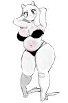 2024 2_horns 4_toes anthro arms_bent bare_shoulders barefoot belly belly_blush big_breasts big_eyes black_bra black_clothing black_eyebrows black_eyes black_panties black_underwear blush blush_lines blushing_profusely body_blush boss_monster_(undertale) bovid bra breast_blush breasts caprine closed_smile clothed clothed_anthro clothed_female clothing dated deltarune digital_drawing_(artwork) digital_media_(artwork) english_description eyebrows eyelashes feet female floppy_ears full-length_portrait fur glistening glistening_belly glistening_breasts glistening_eyes goat hands_behind_head heart_symbol hi_res horn humanoid_feet iris legwear light_body light_fur lingerie long_eyelashes lop_ears mammal markings mature_anthro mature_female mole_(marking) mole_on_breast mouth_closed navel no_pupils nupi panties pink_blush pinup plantigrade portrait pose raised_heel short_horn simple_background skimpy skimpy_underwear slightly_chubby slightly_chubby_anthro slightly_chubby_female small_horn smile smiling_at_viewer solo squish standing thick_thighs thigh_highs thigh_squish three-quarter_view toes toriel undertale undertale_(series) underwear underwear_only white_background white_body white_breasts white_ears white_fur white_horn white_sclera wide_hipped_anthro wide_hipped_female wide_hips