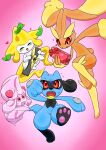 2026 absurd_res alcremie ambiguous_gender anthro blush canid canine food food_creature generation_3_pokemon generation_4_pokemon generation_8_pokemon gift group heart_symbol hi_res holidays jirachi lagomorph legendary_pokemon lopunny mammal mush_tewi nintendo pawpads pokemon pokemon_(species) ribbons riolu ruby_cream_alcremie running running_towards_viewer smile strawberry_sweet_alcremie tail tail_grab valentine's_day
