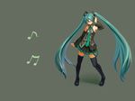  bad_id bad_pixiv_id boots detached_sleeves green_hair grey_background hatsune_miku long_hair musical_note necktie occult_soda simple_background skirt solo thigh_boots thighhighs twintails vocaloid 
