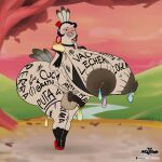 1:1 anthro avian big_breasts big_butt bird black_hair body_writing breasts butt condom ear_piercing ear_ring flower galliform gynomorph hair hi_res hyper intersex la_pavita_pechugona pavita_pechugona phasianid piercing plant ring_piercing rose_(flower) sexual_barrier_device solo thewilldpink turkey