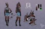 2026 5_fingers anthro asinus athletic athletic_anthro athletic_male biped black_mane blaze_(marking) blush blush_lines bottomwear brown_body bulge butt clothed clothed_anthro clothed_male clothing digital_drawing_(artwork) digital_media_(artwork) donkey ears_back eli_(caleblper) equid equine eyebrows eyes_closed facial_markings fenn.perrox fingers front_view fully_clothed fully_clothed_anthro fully_clothed_male fur green_eyes grey_body grey_mane hair hand_on_hip head_markings hi_res hooves hotpants inner_ear_fluff looking_at_viewer male male_anthro mammal mane markings model_sheet multicolored_body open_mouth open_smile pivoted_ears rear_view shirt shorts simple_background smile solo spots spotted_body tail tail_tuft tank_top teeth tongue topwear tuft unguligrade