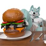 1:1 alpha_channel anthro burger canid canine canis dog_tags feet fhritz fhritz_abastaris food food_fetish food_play foot_fetish foot_focus foot_in_burger hi_res male mammal muscular muscular_male nipples paws paws_in_burger smug_expression wolf