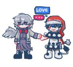  ... 2girls :3 black_boots black_capelet black_dress book boots bow bowtie capelet chibi chibi_only doremy_sweet dress english_text feathered_wings grey_hair grey_jacket grey_wings hat highres holding holding_book holding_hands jacket kishin_sagume l_fzxxxx multiple_girls nightcap open_clothes open_jacket open_mouth pom_pom_(clothes) purple_dress red_bow red_bowtie red_eyes red_hat short_hair single_wing smile speech_bubble spoken_ellipsis tail tapir_tail touhou two-tone_dress white_boots white_dress wings yuri 