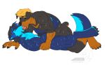 absurd_res anthro blonde_hair blue_body blue_fur bodily_fluids canid canine canis crocdragon89 djwolf domestic_dog duo fur genitals hair hi_res karl_brandt making_out male male/male male_penetrated male_penetrating male_penetrating_male mammal mastiff molosser muscular muscular_anthro muscular_male nude penetration penis rottweiler sex sweat wolf