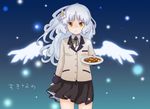  angel_beats! flowers food long_hair skirt tachibana_kanade tenshi white_hair wings yellow_eyes 