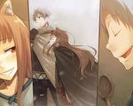  animal_ears brown_eyes brown_hair craft_lawrence gray_hair horo long_hair red_eyes short_hair spice_and_wolf wolfgirl 