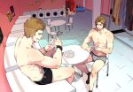  2boys abs animification black_male_underwear black_socks boxer_briefs brothers brown_hair bulge card chair commentary_request dean_winchester green_eyes grey_male_underwear incest laundromat looking_at_another male_focus male_underwear multiple_boys muscular muscular_male nipples pectorals people playing_card rushi_(mousang) sam_winchester siblings socks supernatural_(tv_series) table tile_floor tiles tongue tongue_out underwear underwear_only washing_machine yaoi 
