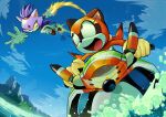  2girls absurdres animal_ears blaze_the_cat blue_sky brown_fur brown_gloves cat_ears cat_girl day furry furry_female gloves highres jet_ski marine_the_raccoon multiple_girls open_mouth outdoors purple_fur raccoon_ears raccoon_girl rocketrrush sky sonic_(series) sonic_rush_adventure watercraft white_gloves 